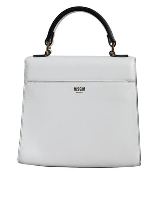 MSGM White Bovine Leather Top Handle Satchel Purse Bag