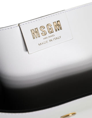 MSGM White Bovine Leather Top Handle Satchel Purse Bag