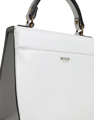 MSGM White Bovine Leather Top Handle Satchel Purse Bag