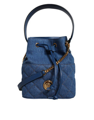 Versace Blue Quilted Denim Leather Crossbody Shoulder Bag