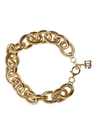 Dolce &amp; Gabbana Gold Tone Brass Maxi Chain Lobster Clasp Logo Bracelet