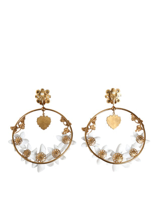 Dolce &amp; Gabbana Gold Tone Brass Crystals Lily Resin Devotion Earrings