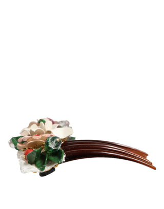 Dolce & Gabbana Brown Plastic Crystal Floral Women Hair Comb