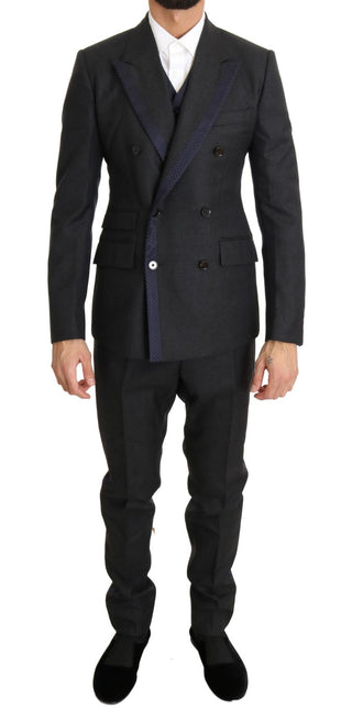 Dolce &amp; Gabbana Elegant Gray Polka Dot 3-Piece Suit