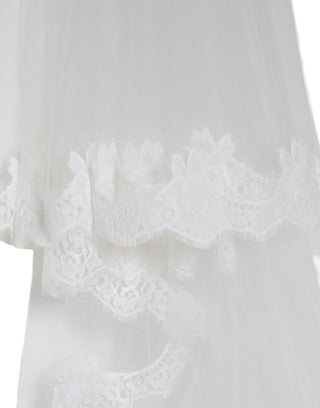 Dolce &amp; Gabbana White Floral Lace Nylon Floor Length Wedding Veil