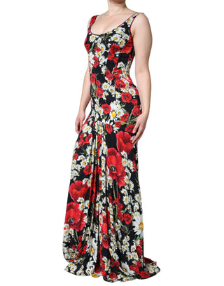 Dolce & Gabbana Black Floral Silk Sleeveless Long Gown Dress