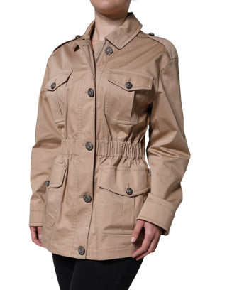 Dolce & Gabbana Beige Cotton Long Sleeve Collared Coat Jacket