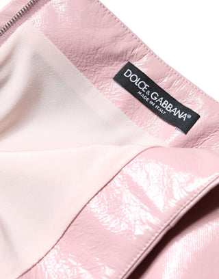 Dolce & Gabbana Glossy Pink Cotton High Waist Mini Skirt