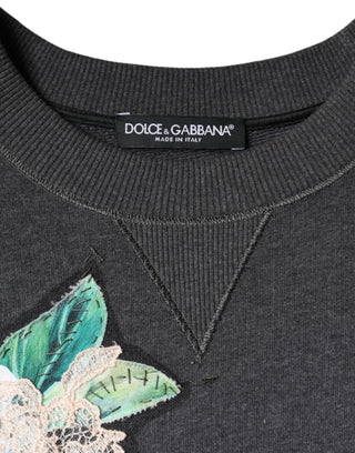 Dolce & Gabbana Gray Hydrangea CollegeStudded Floral Sweater