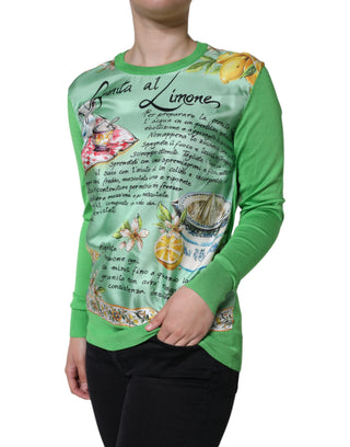 Dolce & Gabbana Green Silk Granita Al Limone Long Sleeves Sweater