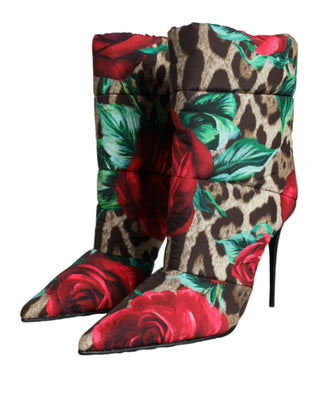 Dolce &amp; Gabbana Multicolor Leopard Rose Mid Calf Boots Shoes