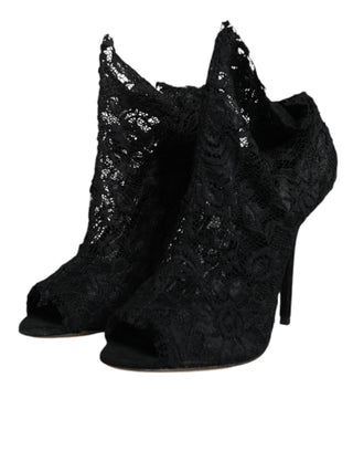 Dolce &amp; Gabbana Black Stretch Taormina Lace Boots Shoes