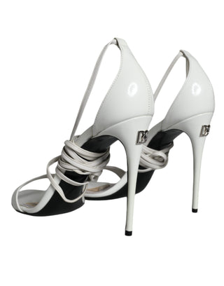 Dolce & Gabbana White Leather High Heels Sandals Shoes