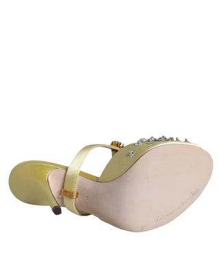 Dolce & Gabbana Yellow Mary Janes Satin Crystal Sandals Shoes