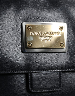 Dolce &amp; Gabbana Black Calfskin Leather SICILY Chain Strap Crossbody Bag