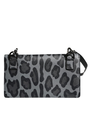 Dolce &amp; Gabbana Black Gray Leopard Leather Bifold Card Slot Crossbody Bag