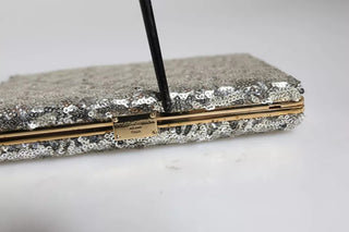 Dolce &amp; Gabbana Silver Sequined Clutch Evening Crossbody Bag