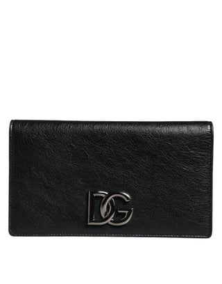 Dolce &amp; Gabbana Black Leather DG Logo Bifold Card Slot Crossbody Bag