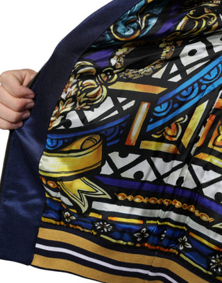 Dolce & Gabbana Blue Heraldic Patch Stripe King Bee Sweater