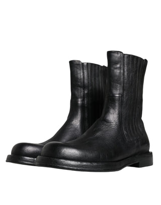 Dolce &amp; Gabbana Black Horse Leather Mid Calf Boots Shoes