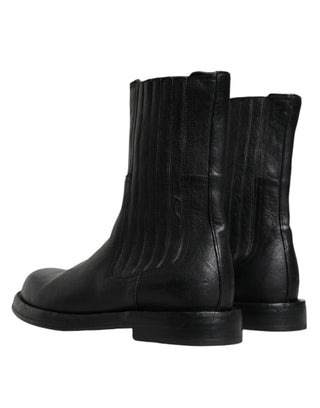 Dolce &amp; Gabbana Black Horse Leather Mid Calf Boots Shoes