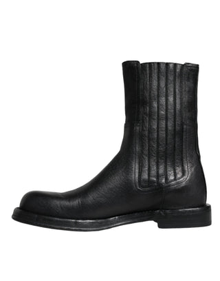 Dolce &amp; Gabbana Black Horse Leather Mid Calf Boots Shoes