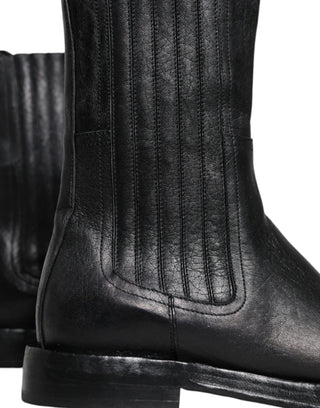 Dolce &amp; Gabbana Black Horse Leather Mid Calf Boots Shoes