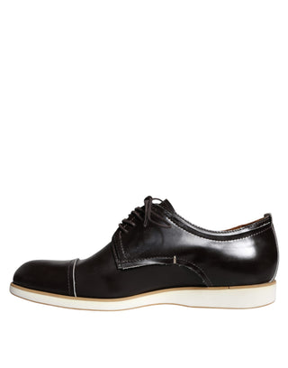 Pollini Black White Leather Lace Up Men Dress Formal Shoes