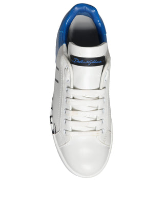 Dolce & Gabbana White Blue Leather Logo Low Top Sneakers Shoes