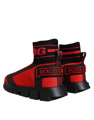 Dolce & Gabbana Red Black Fabric High Top Sorrento Sneakers Shoes