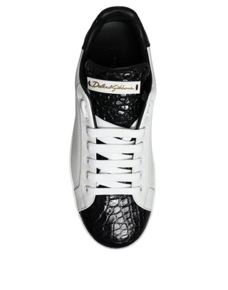 Dolce & Gabbana Black Leather Logo Portofino Sneaker Shoes