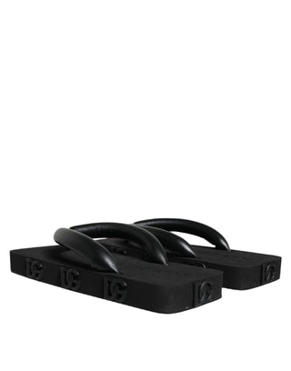 Dolce &amp; Gabbana Black Rubber Flip Flops Slide Sandals Shoes