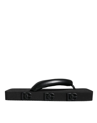 Dolce &amp; Gabbana Black Rubber Flip Flops Slide Sandals Shoes