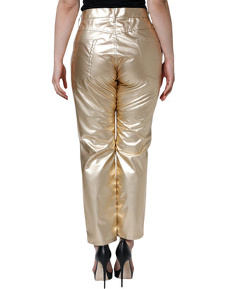 Dolce & Gabbana Metallic Gold Polyester Tapered Pants