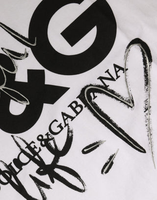 Dolce &amp; Gabbana White Cotton Logo Print Round Neck T-shirt