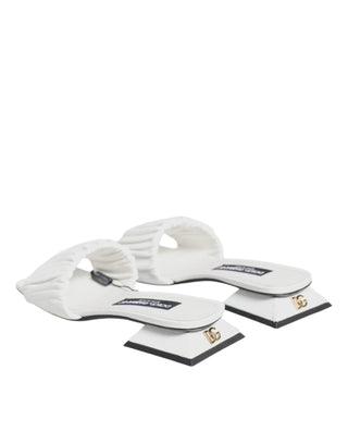 Dolce &amp; Gabbana White Leather Slides Flats Sandals Shoes