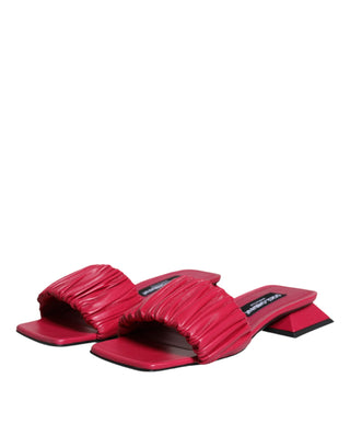 Dolce &amp; Gabbana Fuchsia Leather Slides Flats Sandals Shoes