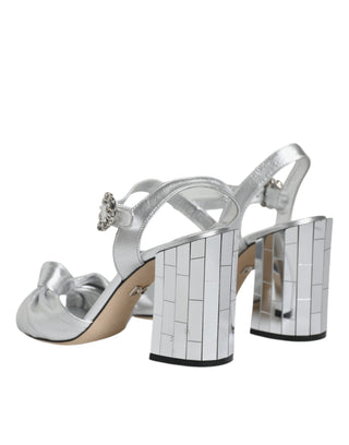 Dolce &amp; Gabbana Silver Mirror Heels KEIRA Sandals Shoes