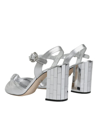 Dolce &amp; Gabbana Silver Mirror Heels KEIRA Sandals Shoes