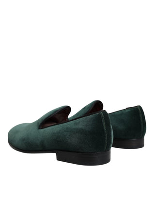 Dolce &amp; Gabbana Green Velvet Slip On Loafers Flats Shoes