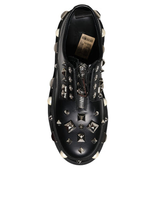 Dolce &amp; Gabbana Black Leather Embellished Derby Formal Shoes