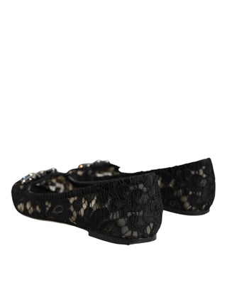 Dolce & Gabbana Black Lace Crystal Ballet Flats Loafer Shoes