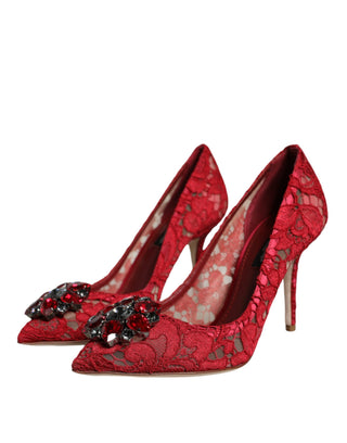 Dolce &amp; Gabbana Red Taormina Lace Crystal Heels Pumps Shoes