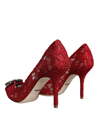 Dolce &amp; Gabbana Red Taormina Lace Crystal Heels Pumps Shoes