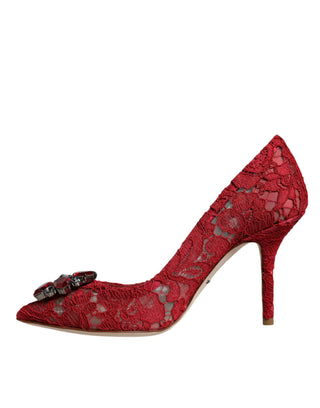 Dolce &amp; Gabbana Red Taormina Lace Crystal Heels Pumps Shoes