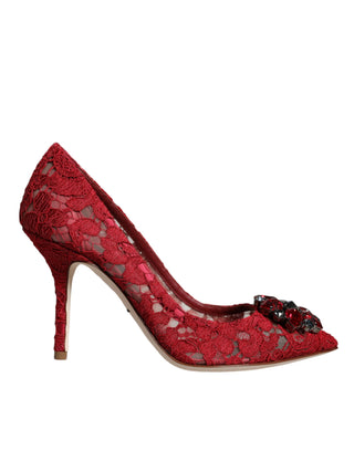 Dolce &amp; Gabbana Red Taormina Lace Crystal Heels Pumps Shoes