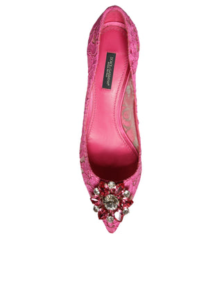 Dolce &amp; Gabbana Pink Taormina Lace Crystal Heels Pumps Shoes