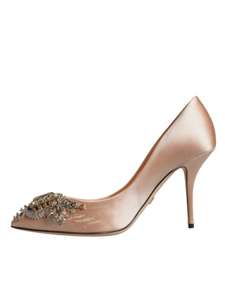 Dolce &amp; Gabbana Beige Satin Crystal High Heels Pumps Shoes