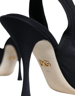 Dolce &amp; Gabbana Black Jersey Stretch Heels Slingback Shoes