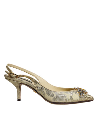 Dolce & Gabbana Gold Crystal Pumps Heels Slingbacks Shoes